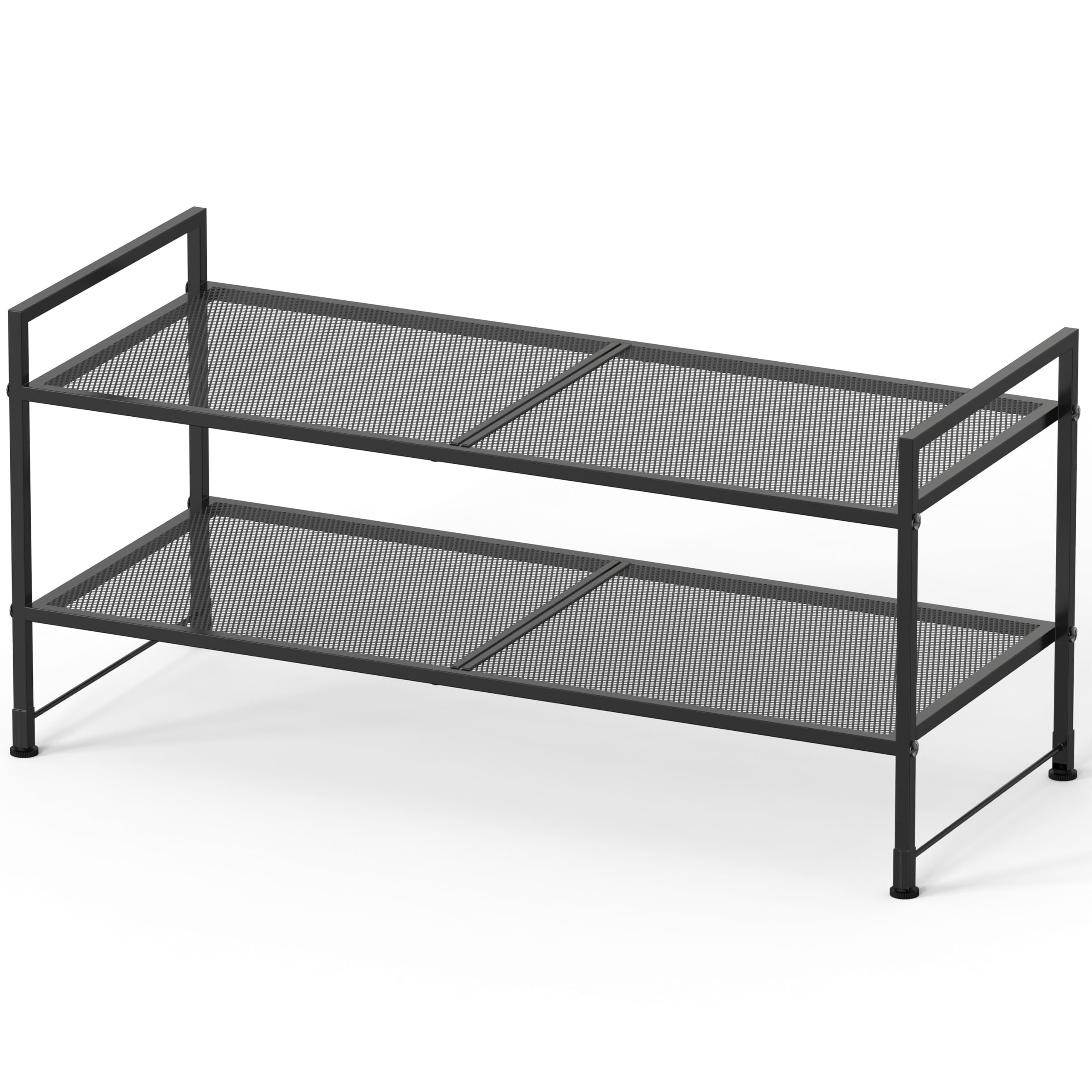 Simple Houseware front view of black 2-tier shoe rack showing compact organizer benefit