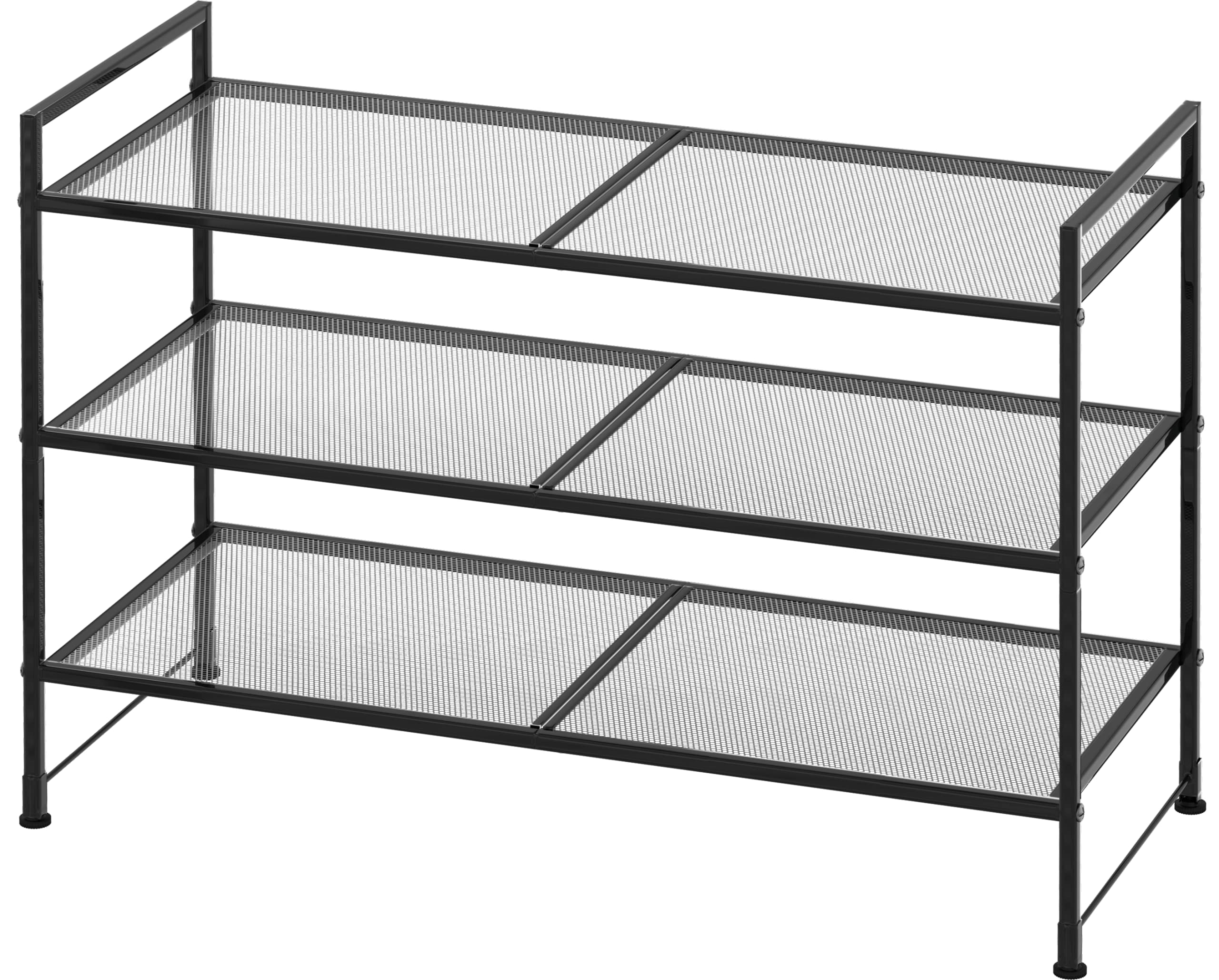Simple Houseware front view of rack showing compact black finish and organized shoes, saves space