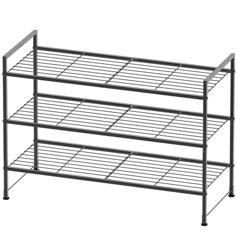 Simple Houseware front view 3-tier rack showing organized shoes and slim profile