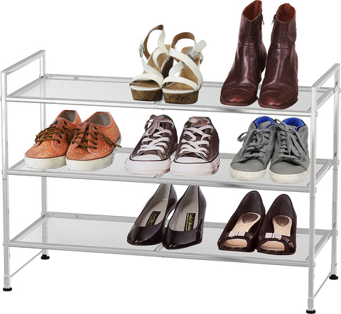 Simple Houseware front view three-tier shoe rack shows tidy storage benefit