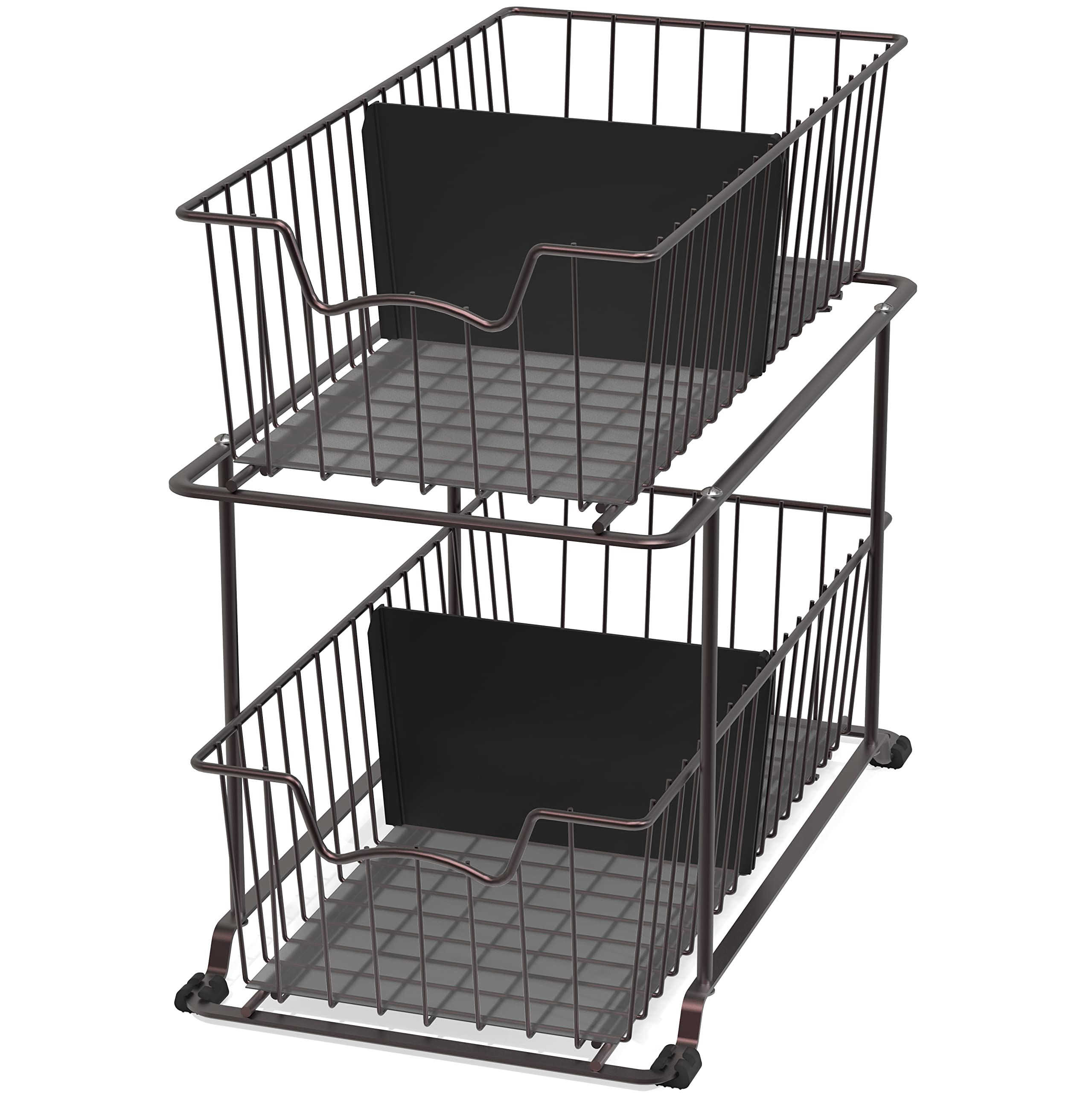 Simple Houseware front view of 2-tier basket organizer showing neat storage benefit