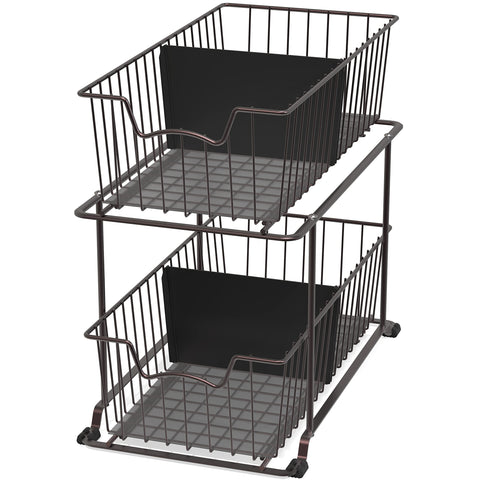 Simple Houseware front view of 2-tier basket organizer showing neat storage benefit