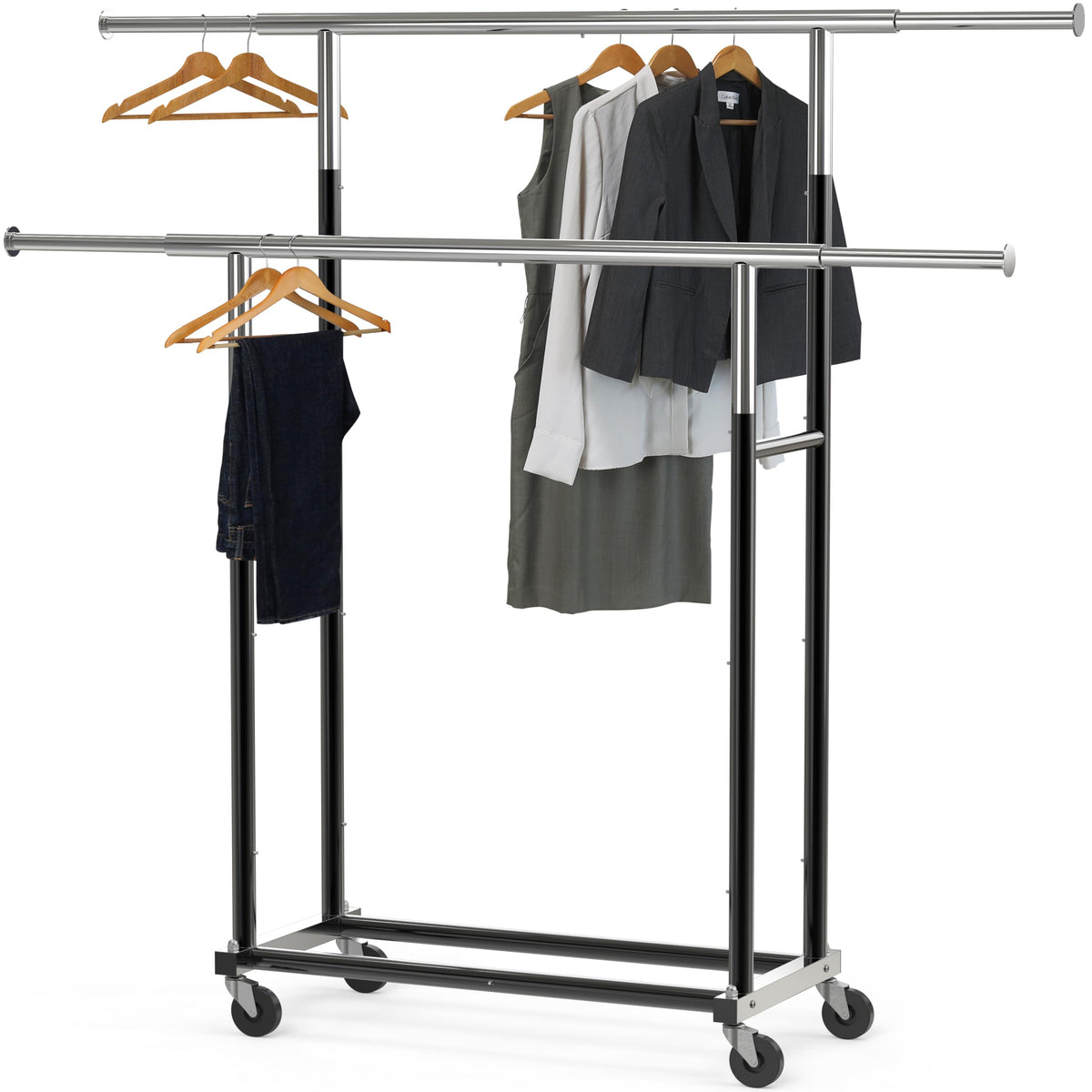Simple Houseware front view double rod rack showing sturdy storage benefit