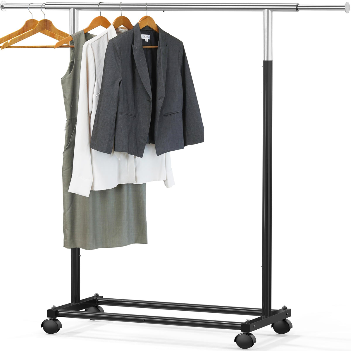 Simple Houseware front view of black garment rack showing stable base and full frame