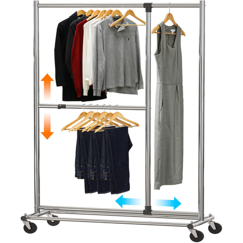 Simple Houseware front view of chrome garment rack showing stable dual bars and modern finish for flexible storage
