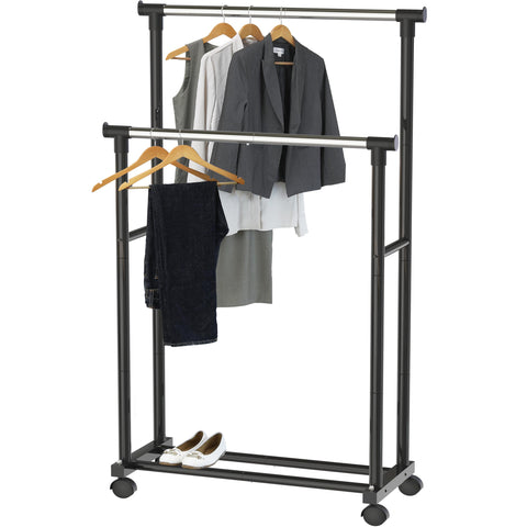 Simple Houseware front view double rod rack showing organized clothes and mobility benefits