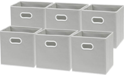 Simple Houseware front view gray cube bin showing neat storage benefit