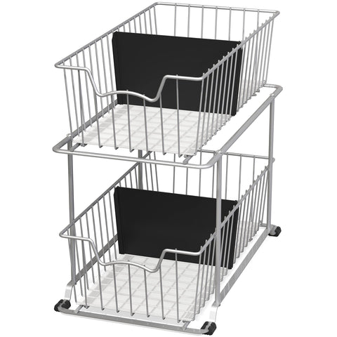 Simple Houseware front view of gray two-tier organizer showing compact storage benefit