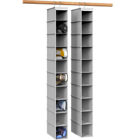 Simple Houseware front view showing ten gray hanging cubbies and space-saving benefit