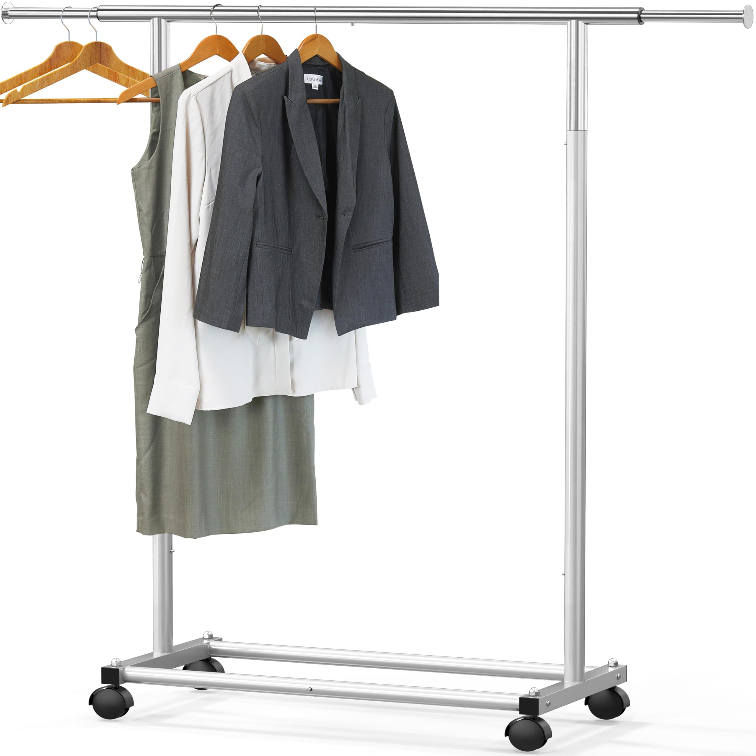 Simple Houseware front view rack showing silver frame and full hanging capacity