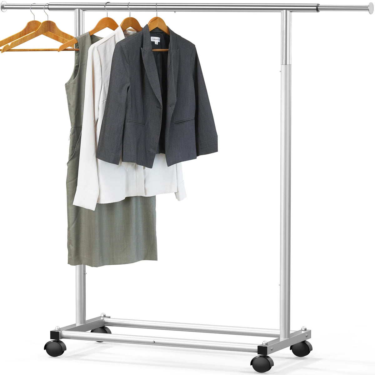 Simple Houseware front view rack showing silver frame and full hanging capacity