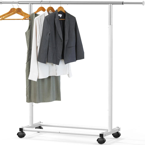 Simple Houseware front view white rack showing full profile and neat storage benefit