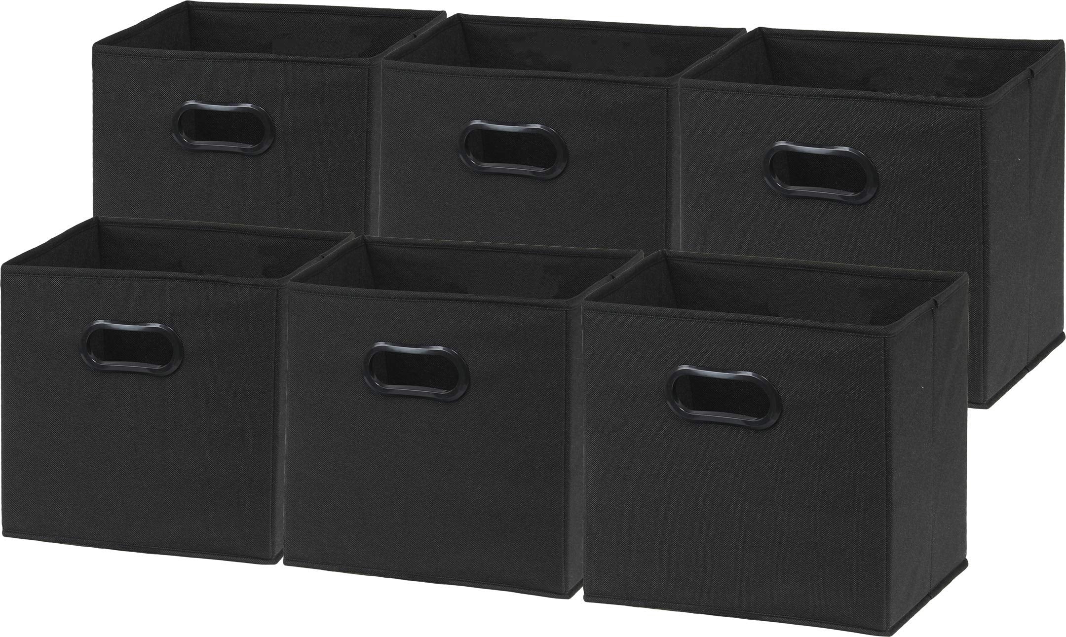 Simple Houseware front view of black cube bin showing neat storage benefit