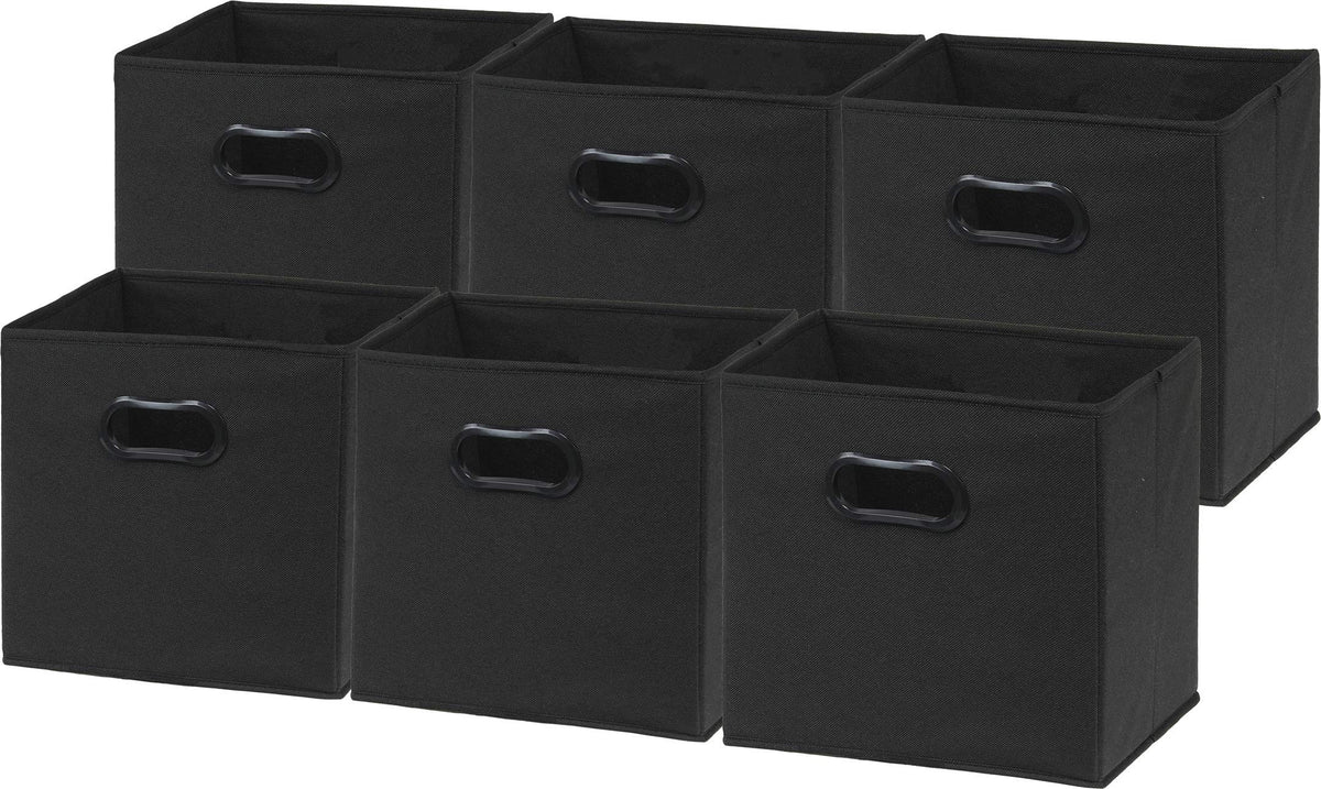 Simple Houseware front view of black cube bin showing neat storage benefit