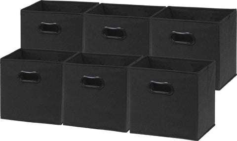 Simple Houseware front view of black cube bin showing neat storage benefit