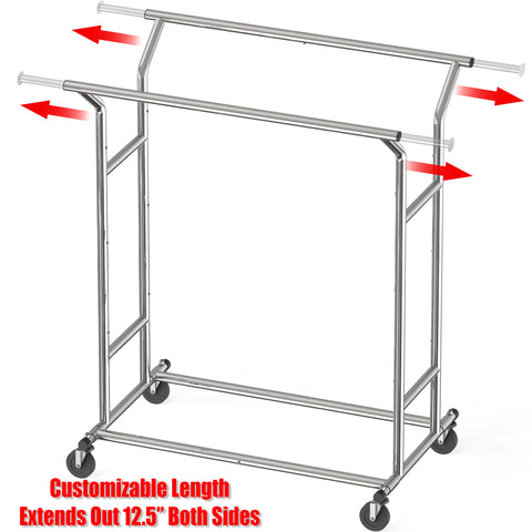 Simple Houseware rack with top rod extended to 67.75 inches illustrating expandable capacity