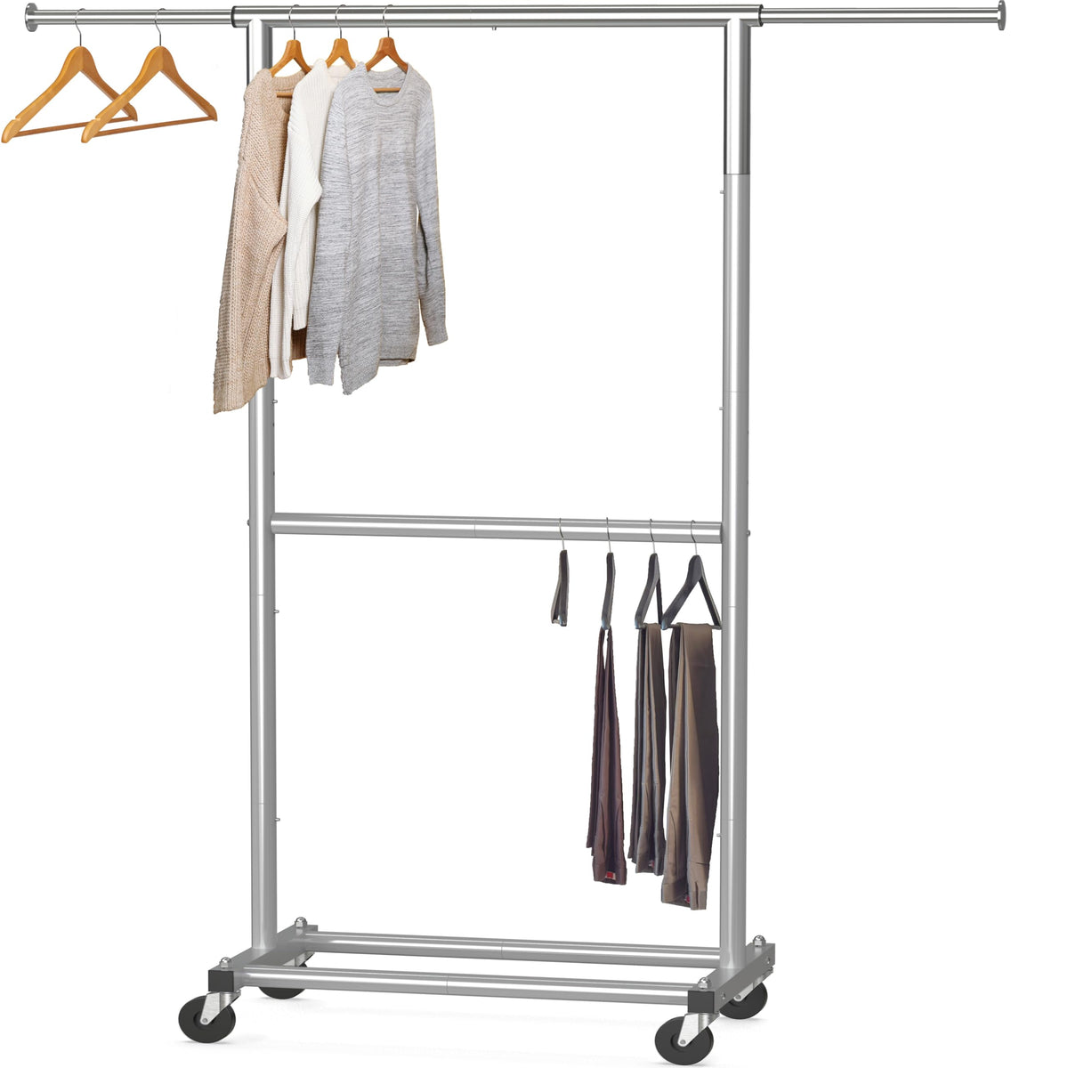 Simple Houseware front view of garment rack showing full hanging capacity and organization benefit