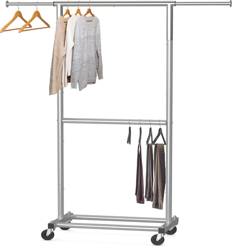 Simple Houseware front view of garment rack showing full hanging capacity and organization benefit