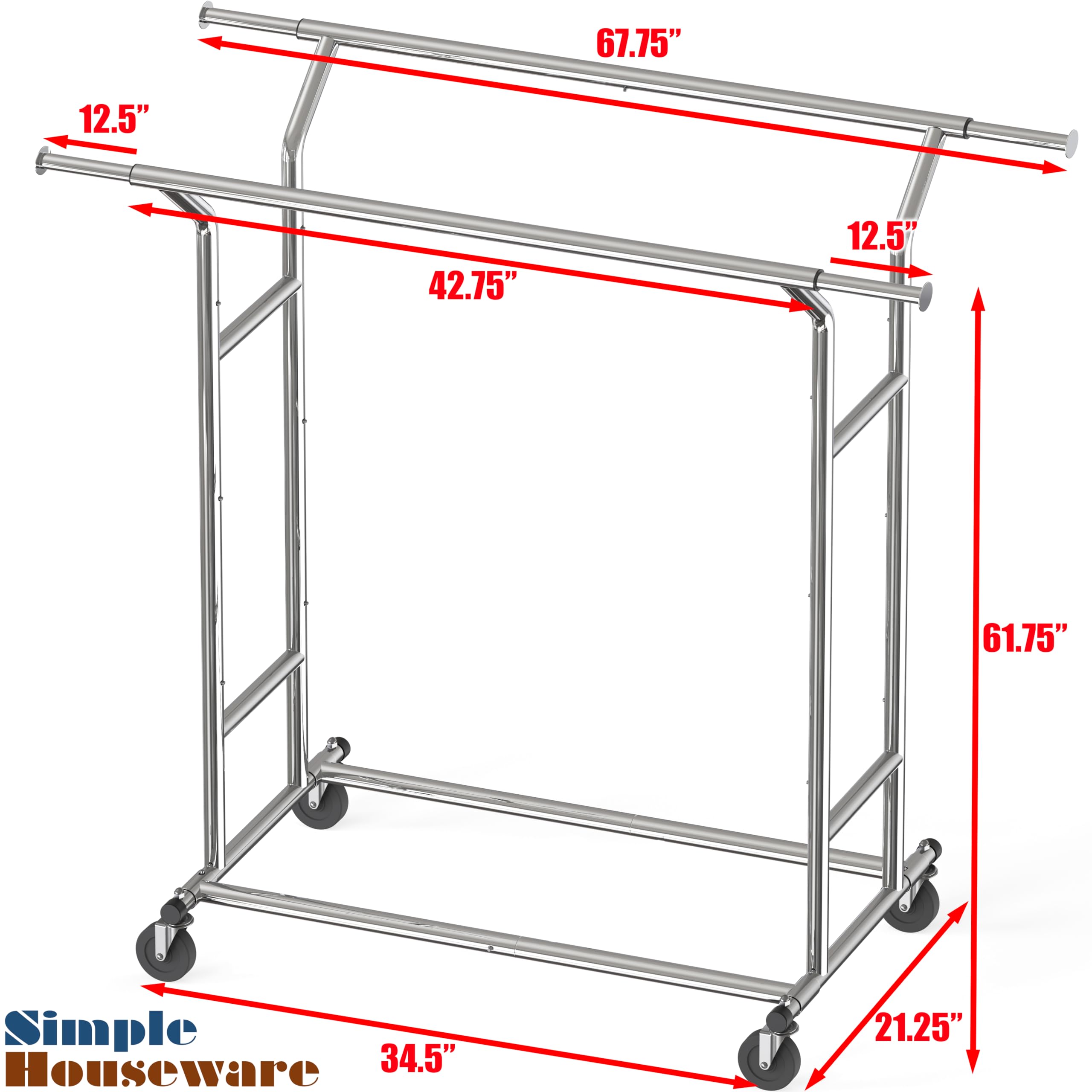 Simple Houseware rack loaded with heavy coats demonstrating 200 lb commercial strength
