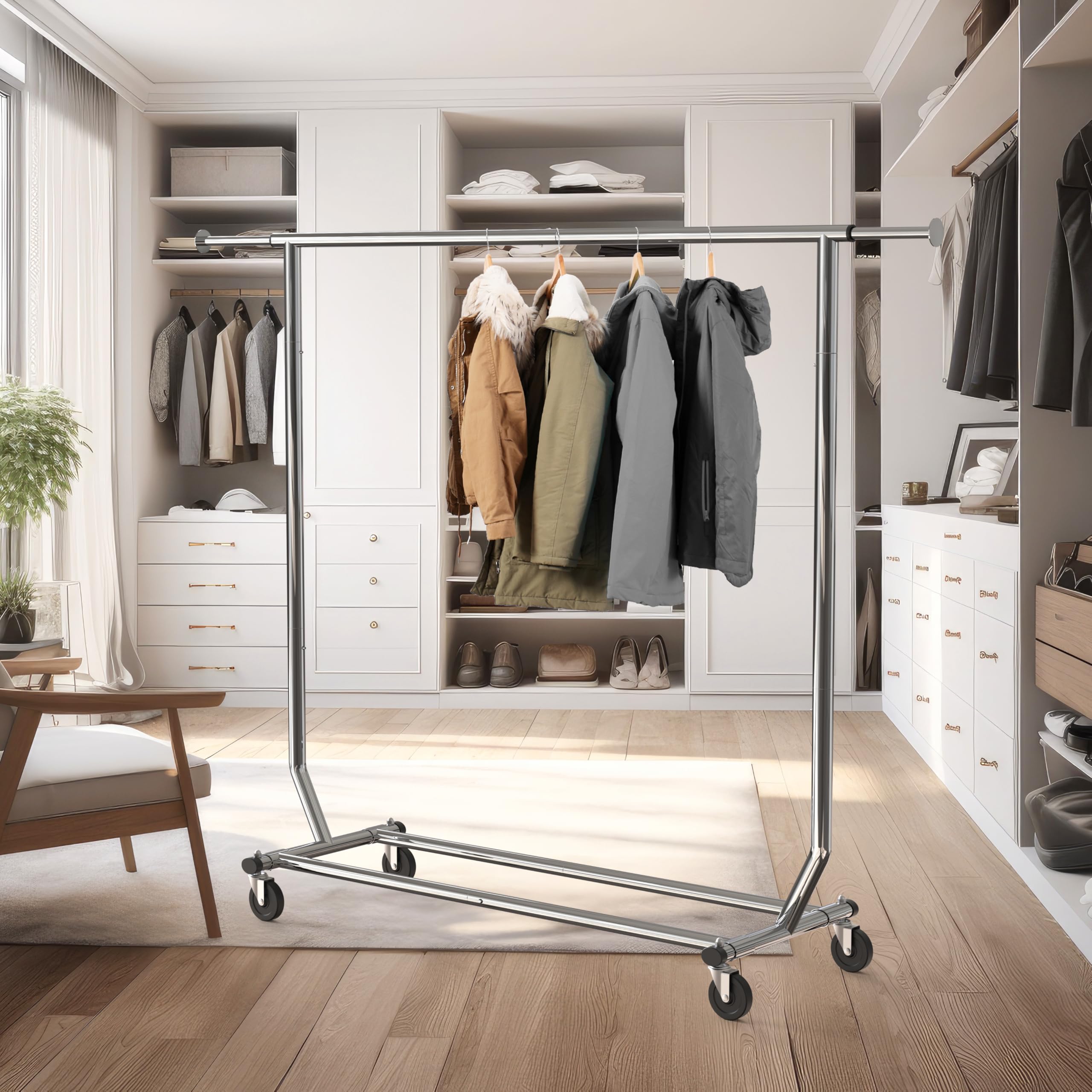 Simple Houseware loaded with coats illustrating heavy-duty 250 lb capacity