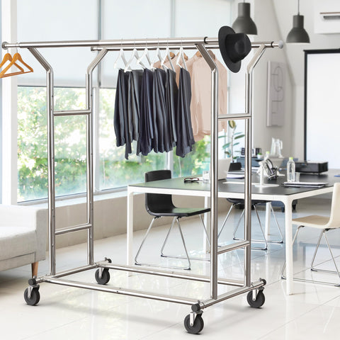 Simple Houseware rack next to mannequin for scale showing footprint and height