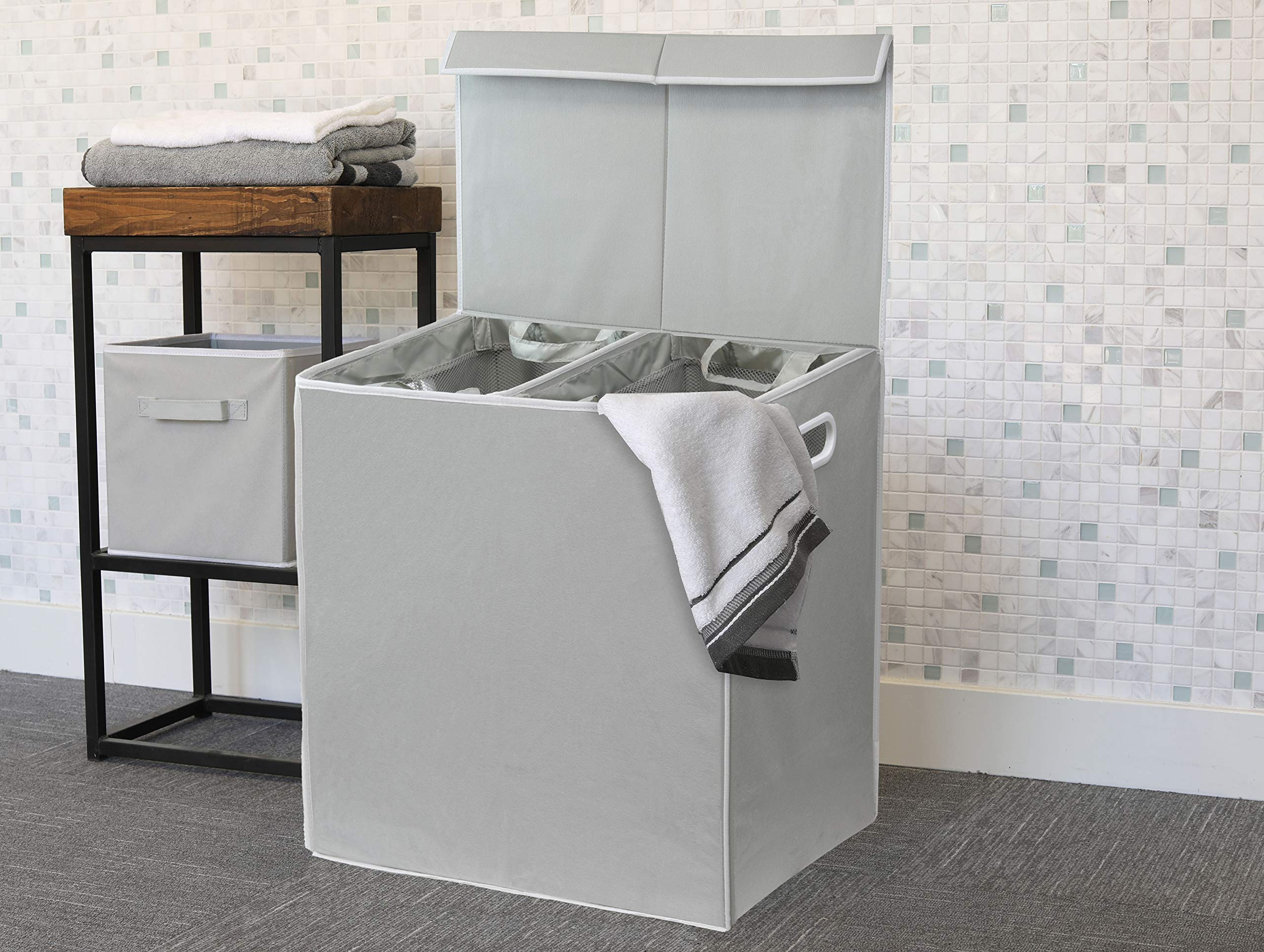 Simple Houseware hamper with measuring tape showing 23 by 13 by 22.75 inches fit benefit