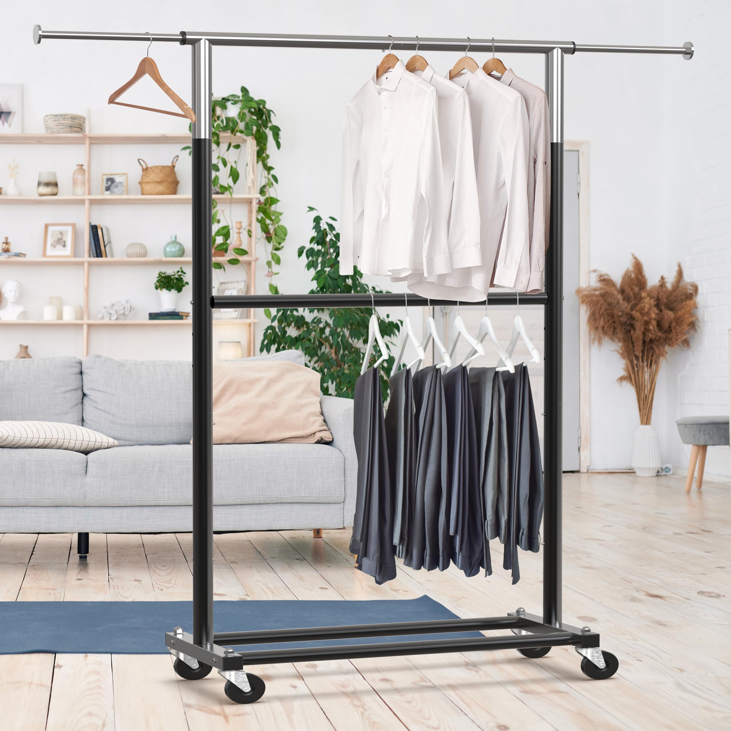 Simple Houseware height adjustment detail illustrating customizable bar positions for long garments