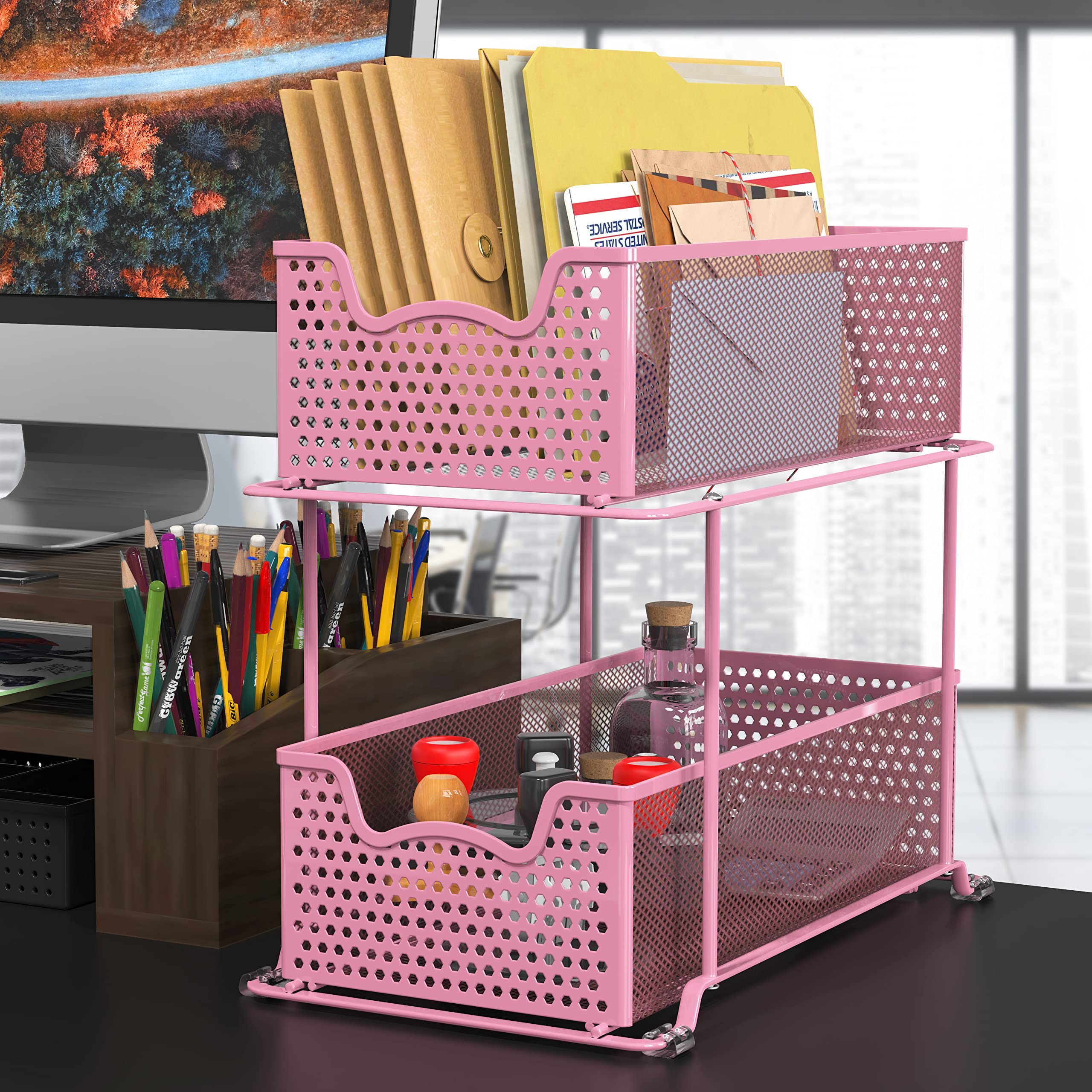 Simple Houseware installed inside a cabinet showing pull-out baskets for easy pantry organization