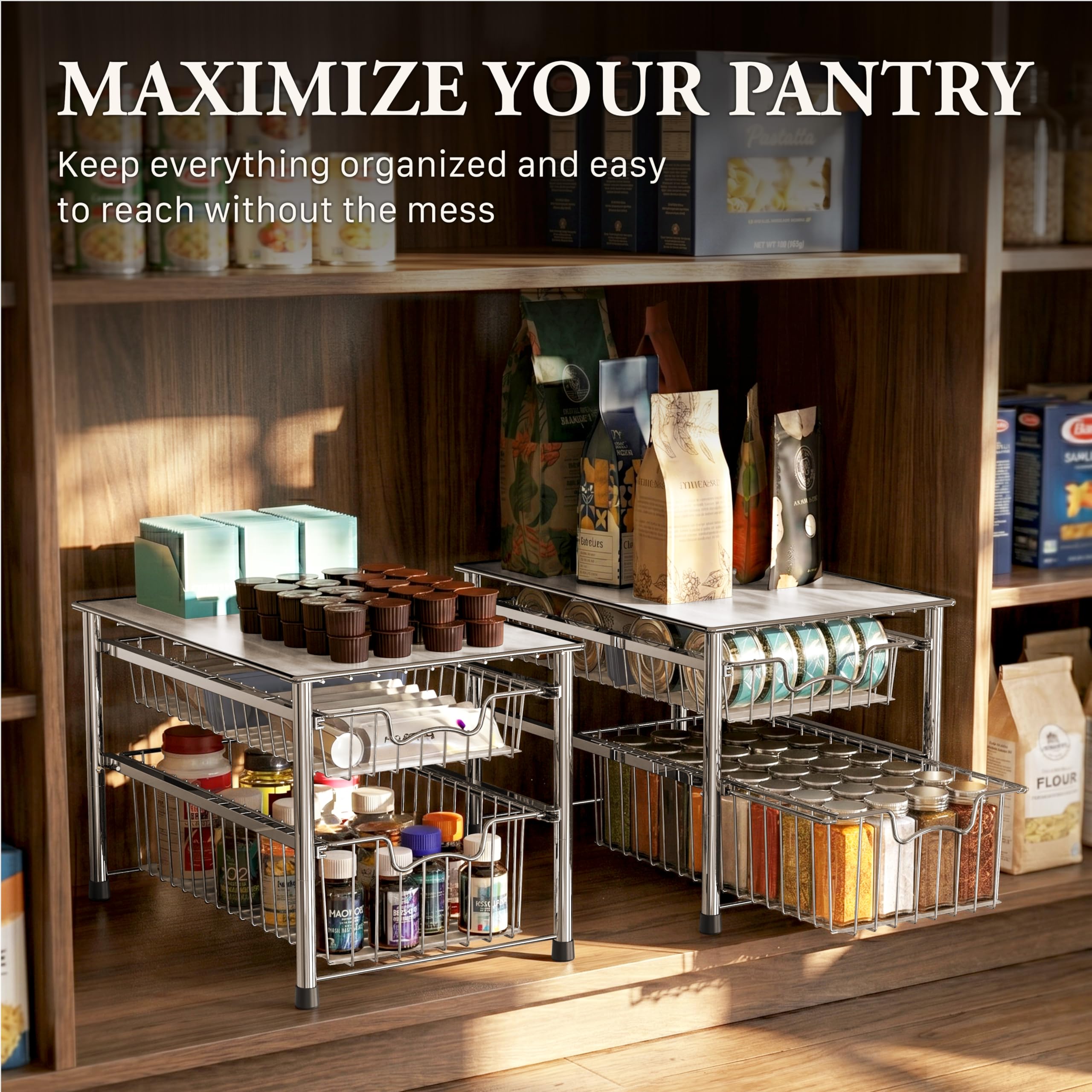 Simple Houseware installed in cabinet showing better shelf organization