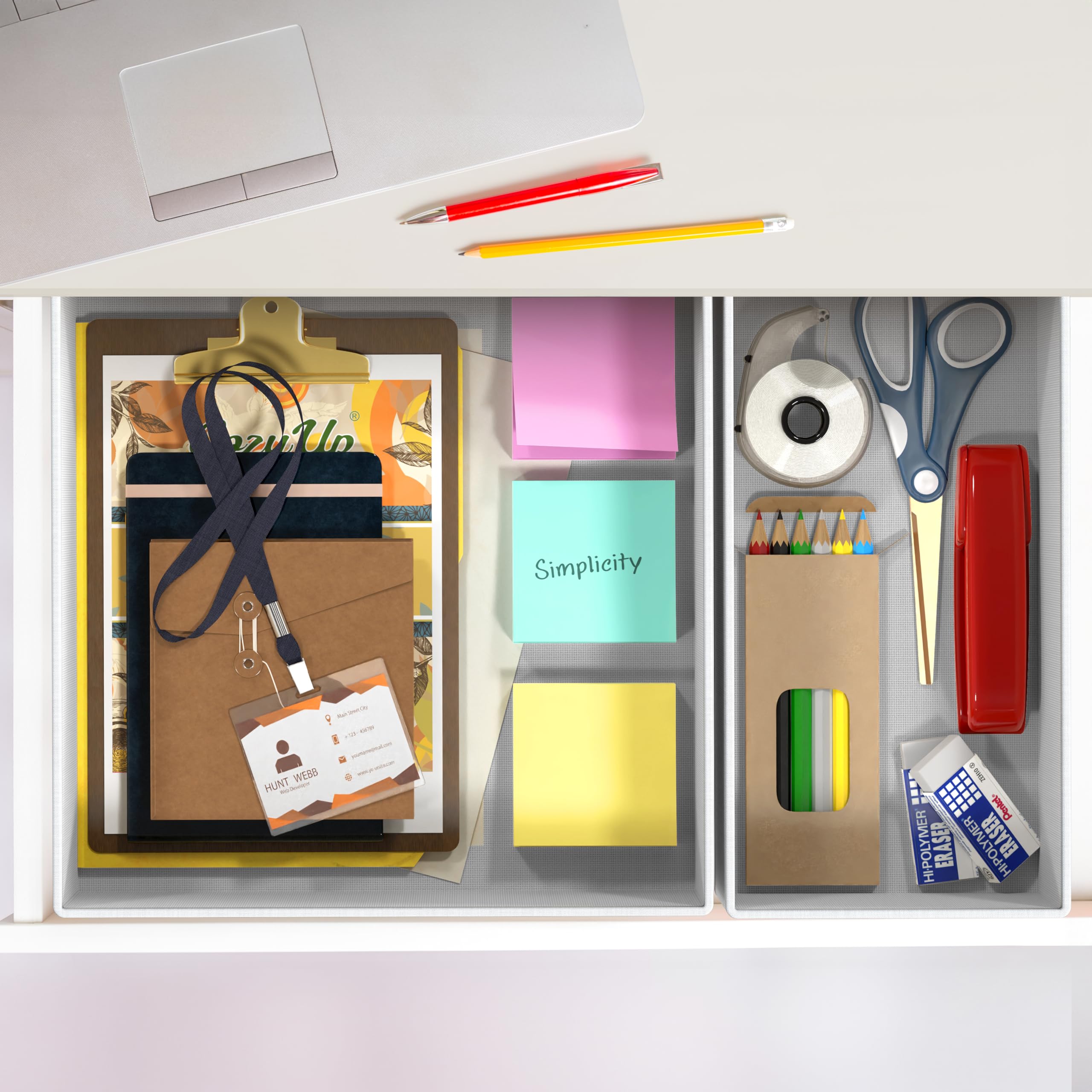 Simple Houseware organizers inside a dresser drawer showing clutter-free benefit