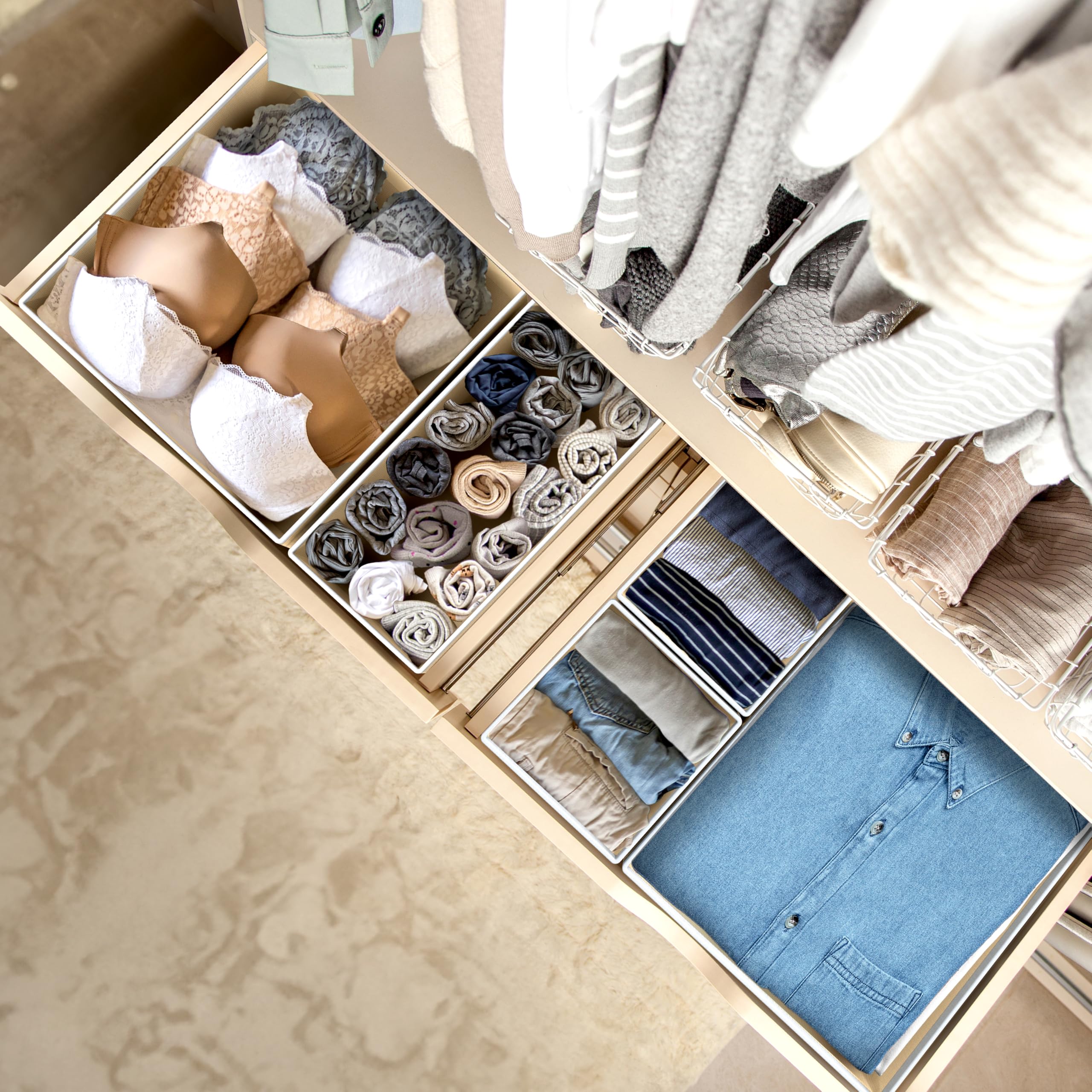 Simple Houseware set arranged in a dresser illustrating fast organization and accessibility