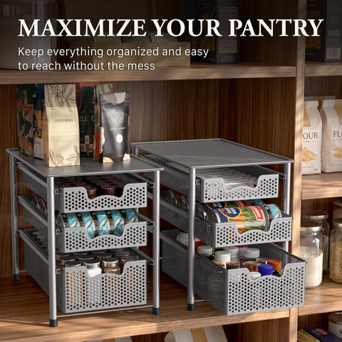 Simple Houseware placed in kitchen pantry holding spices and jars to maximize shelf space