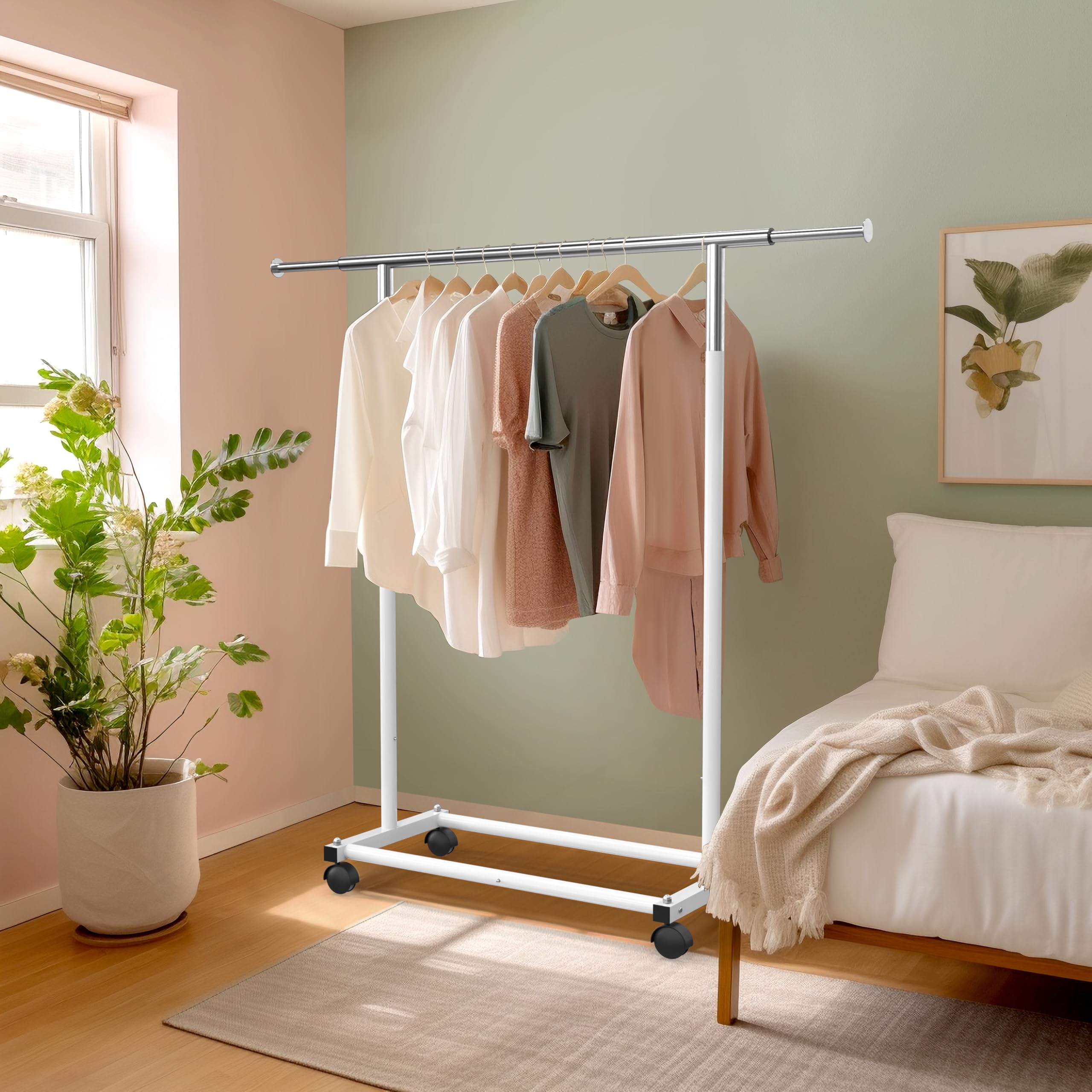 Simple Houseware in-use bedroom staging with hanging clothes offering visible organization benefit