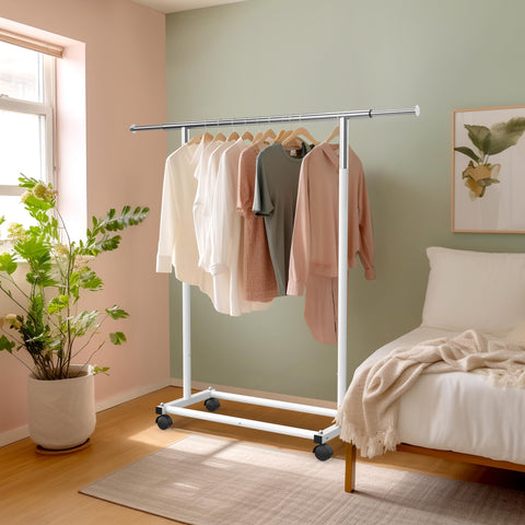Simple Houseware in-use bedroom staging with hanging clothes offering visible organization benefit