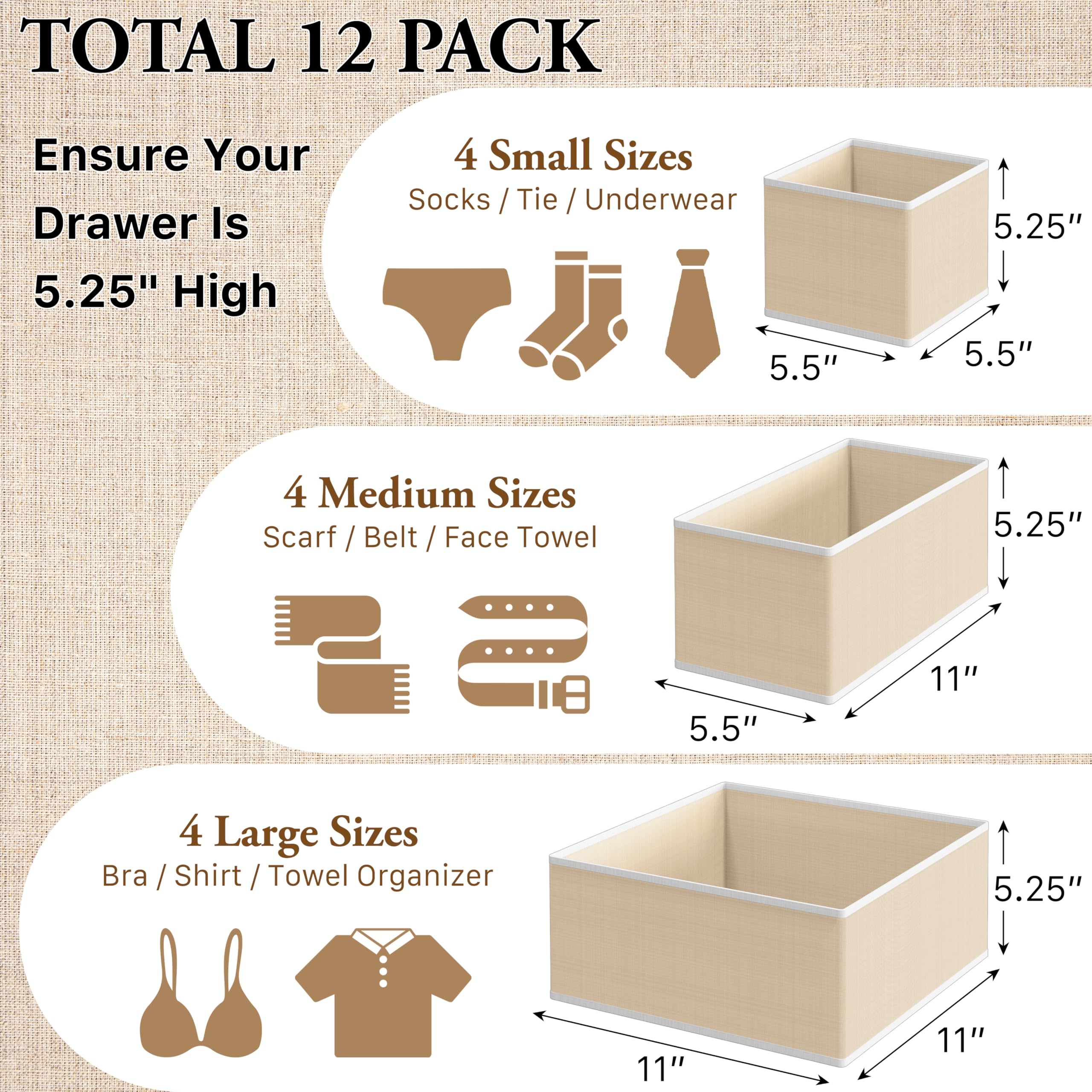 Simple Houseware large beige bin with visible dimensions useful for bras and towels