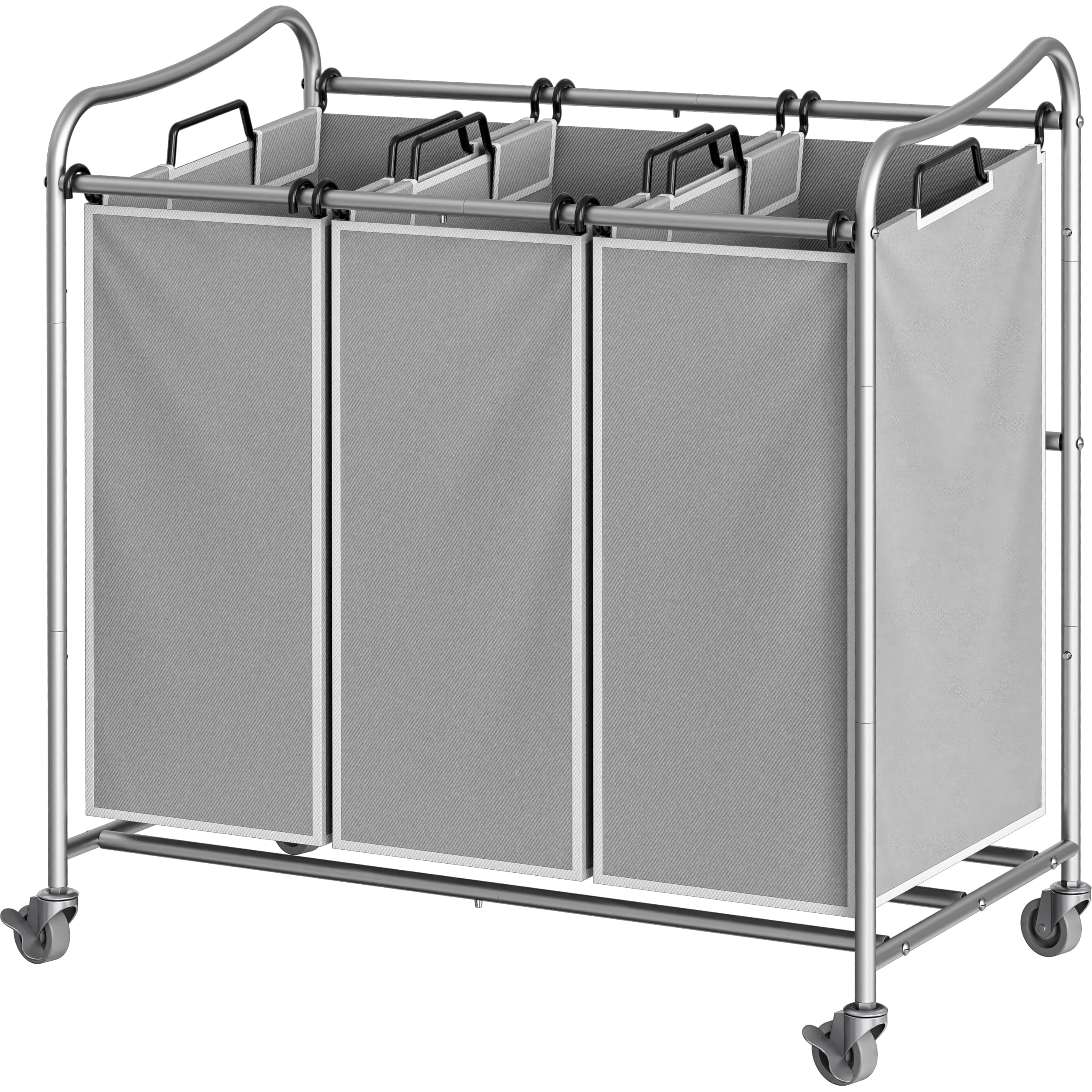 Simple Houseware front view of silver 3-bag sorter showing organized laundry convenience