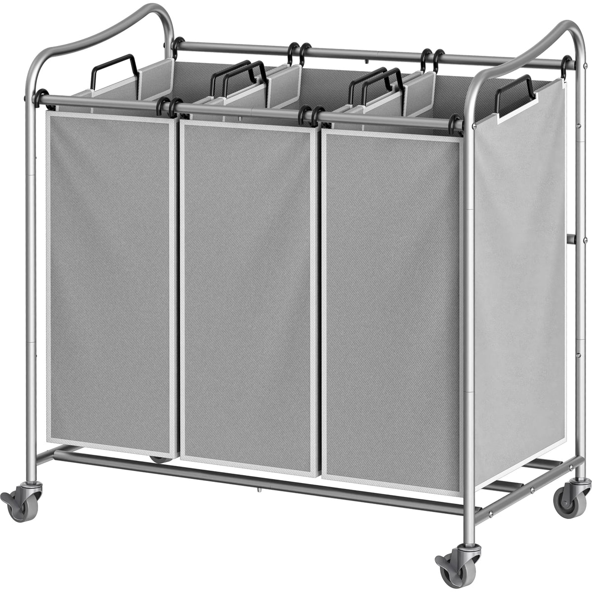 Simple Houseware front view of silver 3-bag sorter showing organized laundry convenience