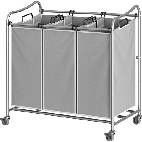 Simple Houseware front view of silver 3-bag sorter showing organized laundry convenience
