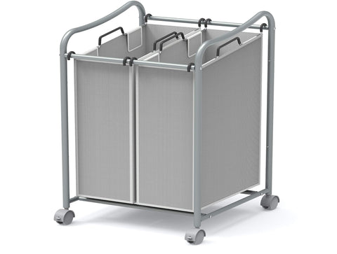 Simple Houseware front view of silver 2-bag laundry sorter shows compact profile and convenience