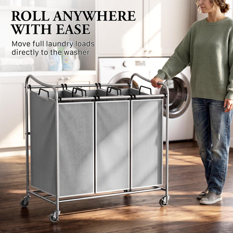 Simple Houseware lifestyle in laundry room showing mobile sorting and tidy storage