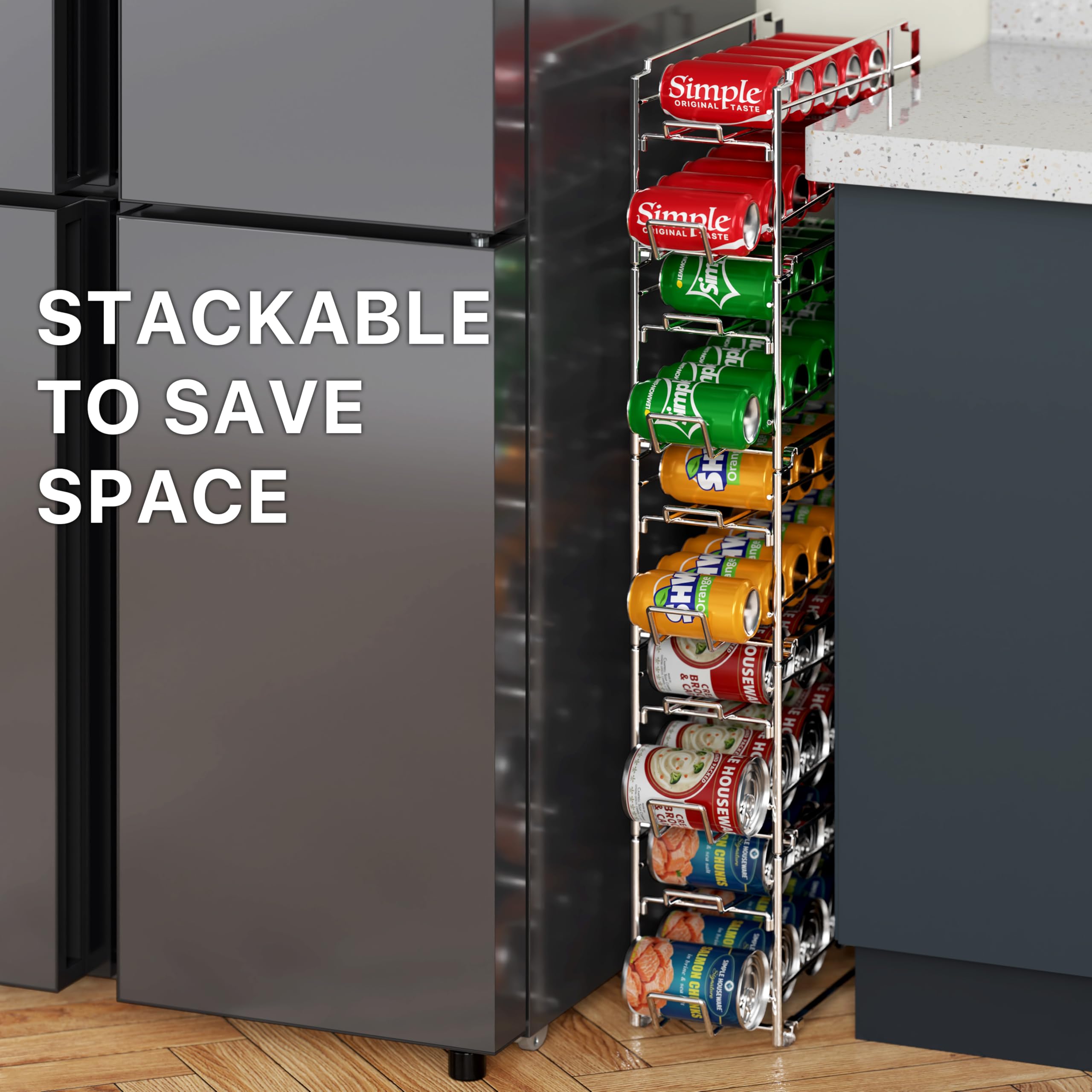Simple Houseware lifestyle pantry setup showing multiple racks organizing canned drinks efficiently