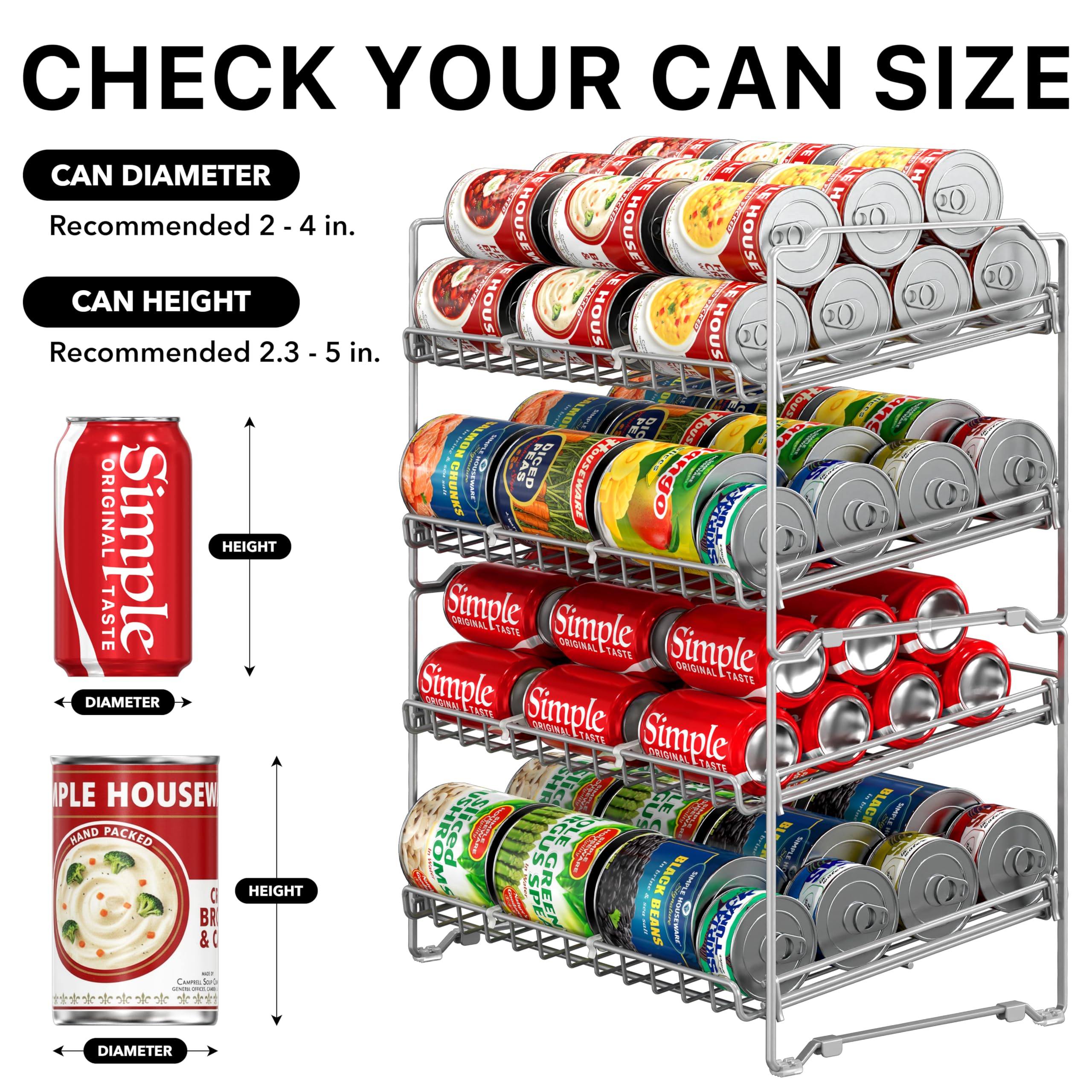 Simple Houseware loaded racks with cans demonstrating quick front access and visibility