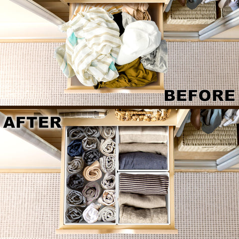Simple Houseware medium bin holding scarf and belt showing tidy arrangement benefit