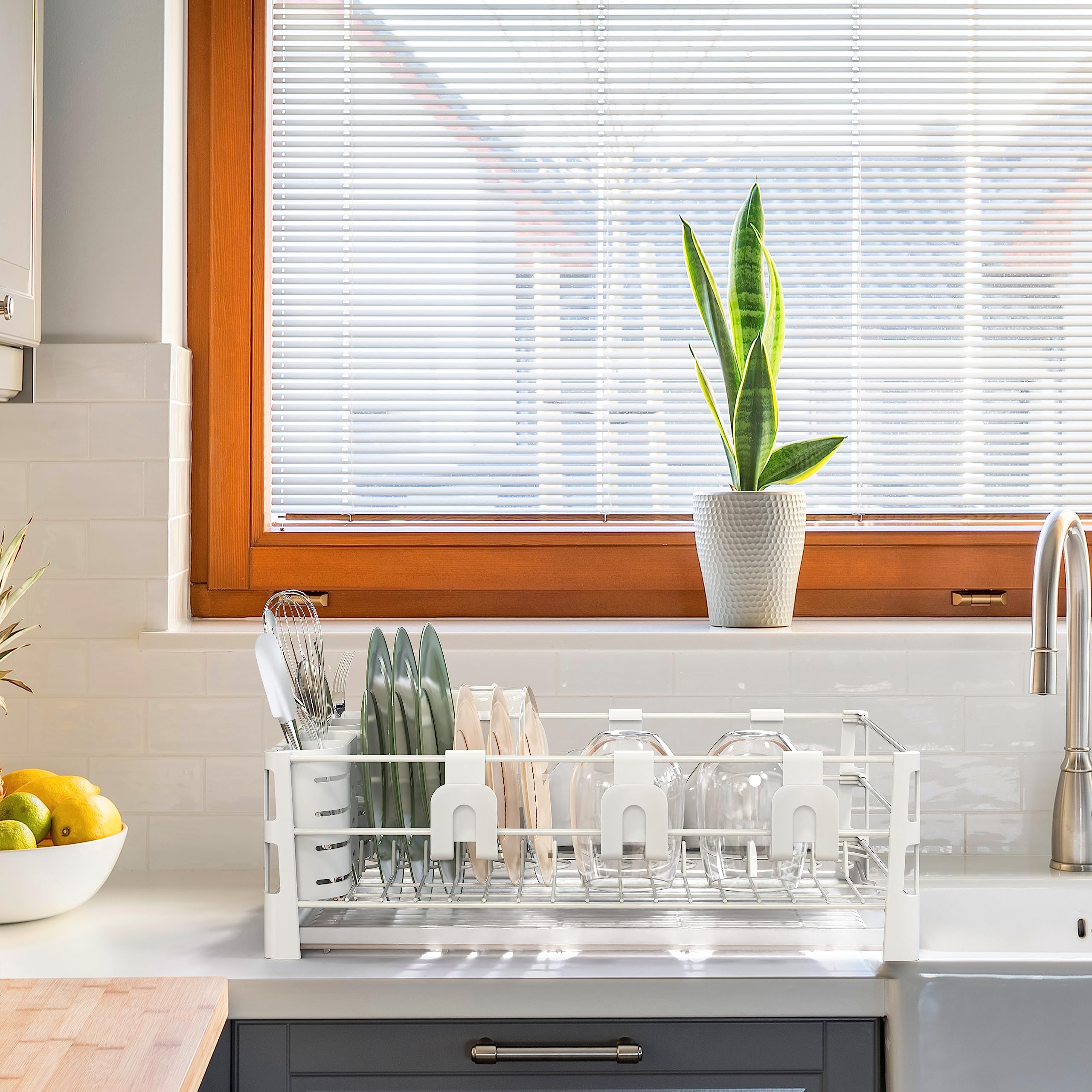 Simple Houseware mug hooks with hanging mugs showing space-saving organization