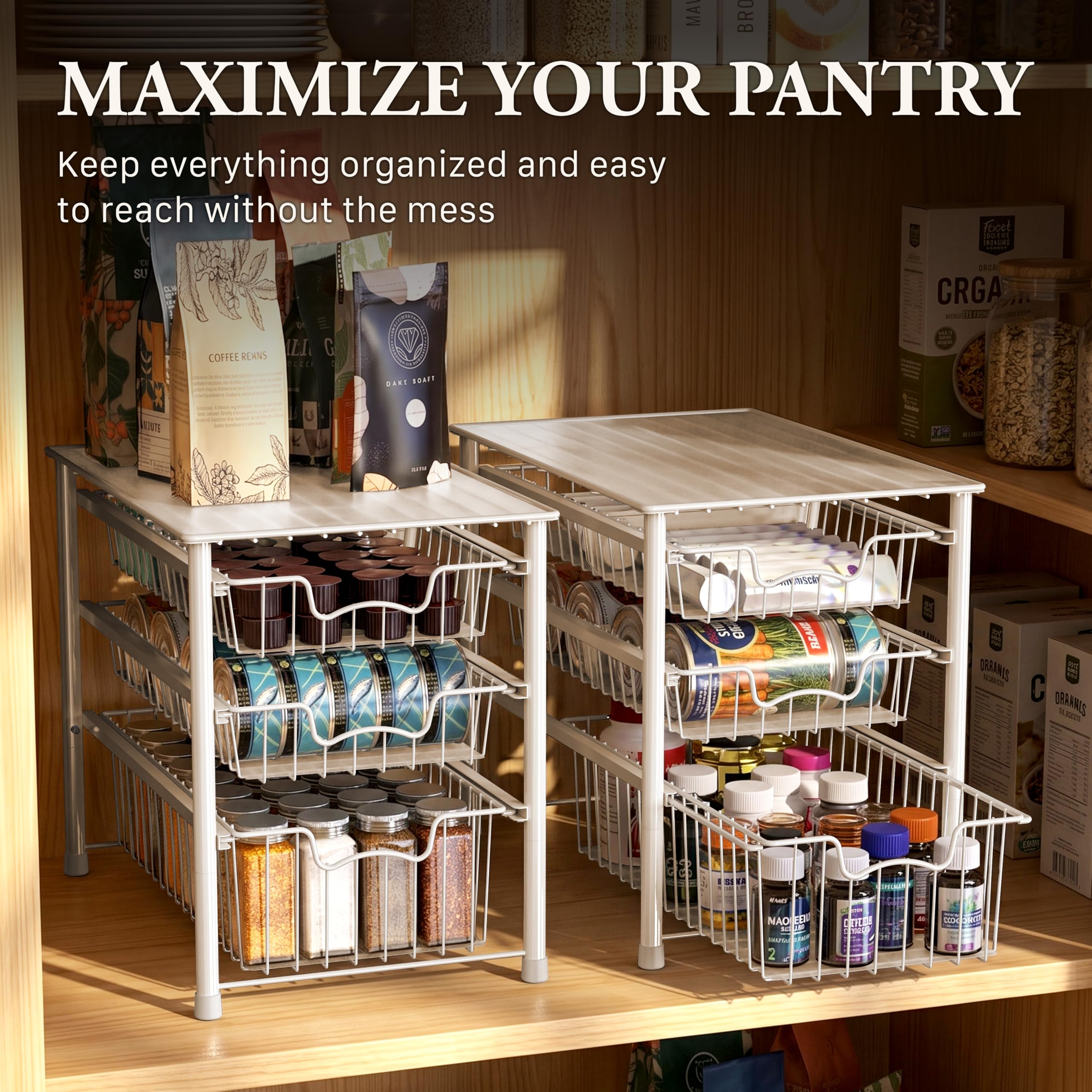 Simple Houseware on countertop with stored jars and toiletries for decluttered surface