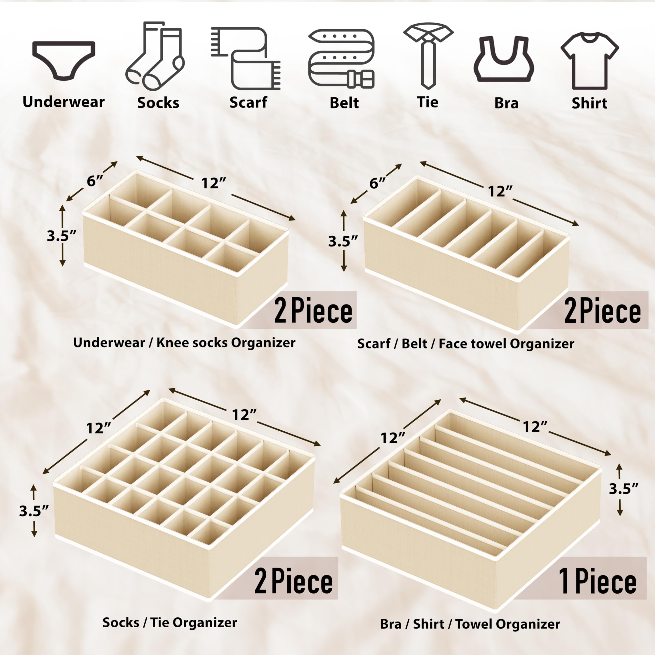 Simple Houseware organizers arranged in a drawer offering faster outfit selection