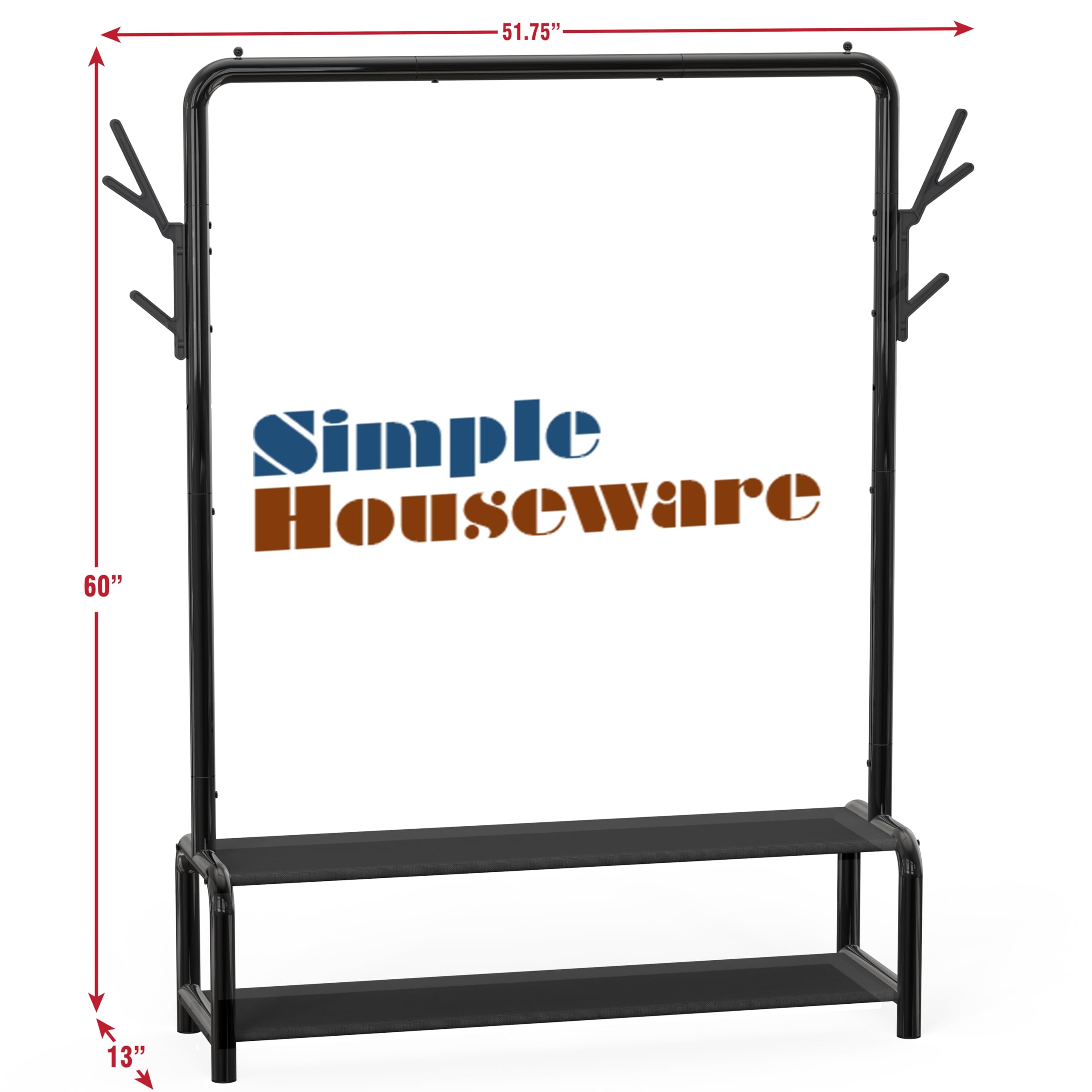 Simple Houseware rack with clothes to show scale and wide 52-inch hanging capacity for many garments