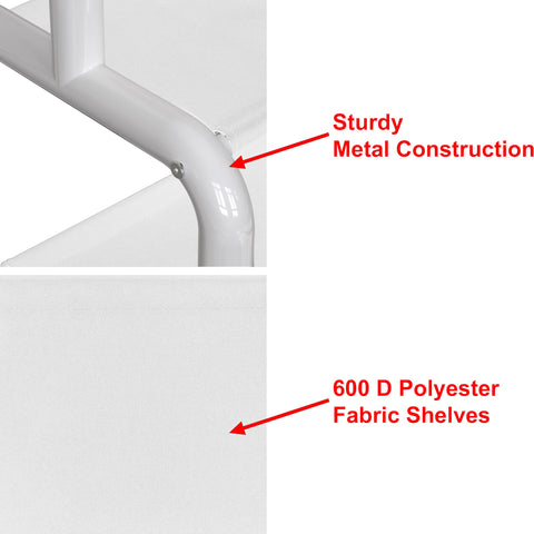 Simple Houseware fabric shelf detail highlighting 600D shelf strength for shoes and bins