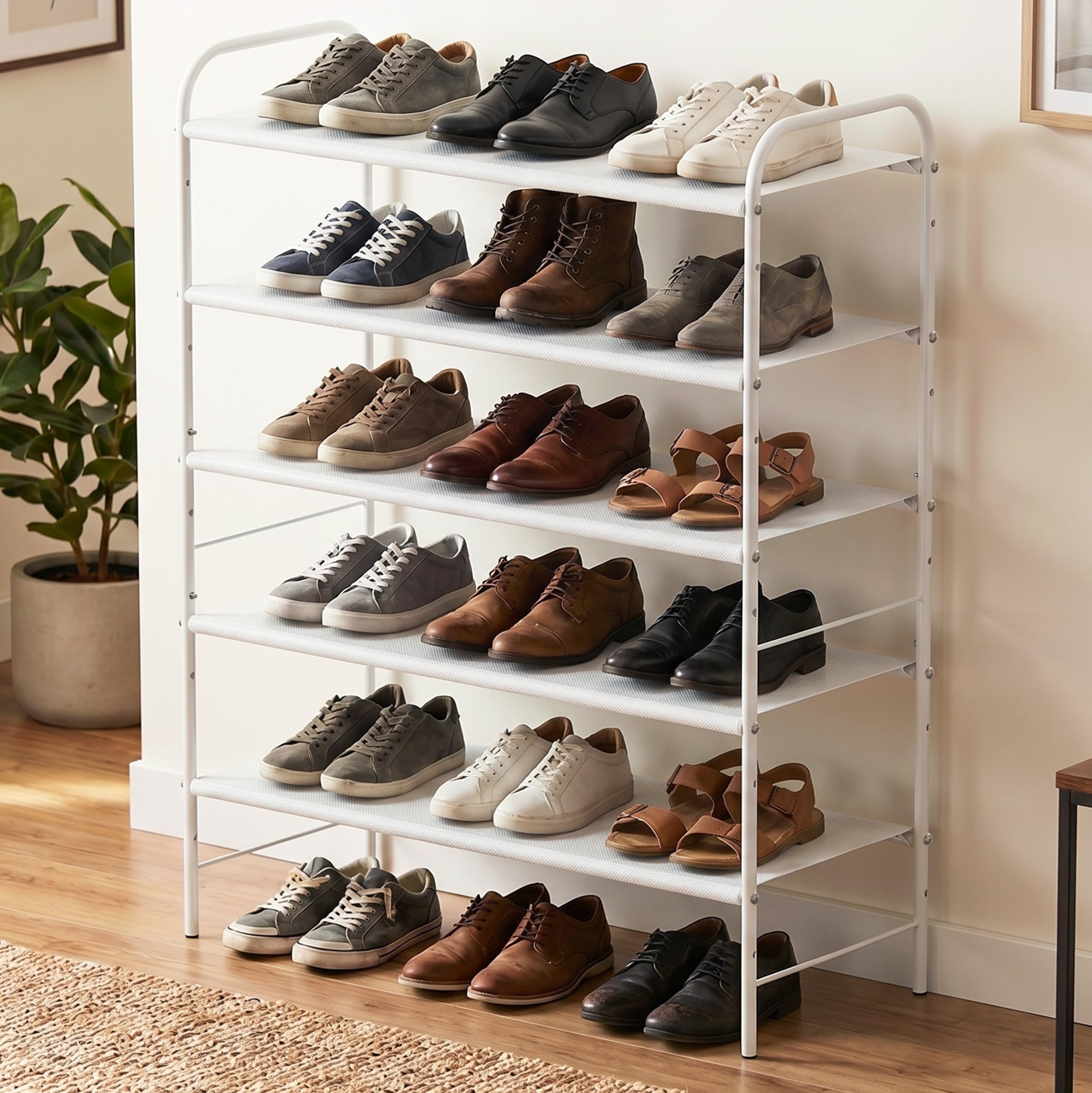 Simple Houseware shoe rack placed in entryway demonstrates space-saving benefit
