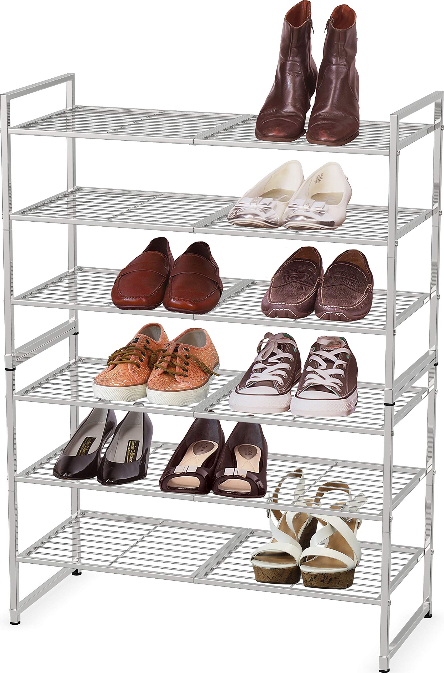Simple Houseware rack in use holding sneakers and boots for organized storage